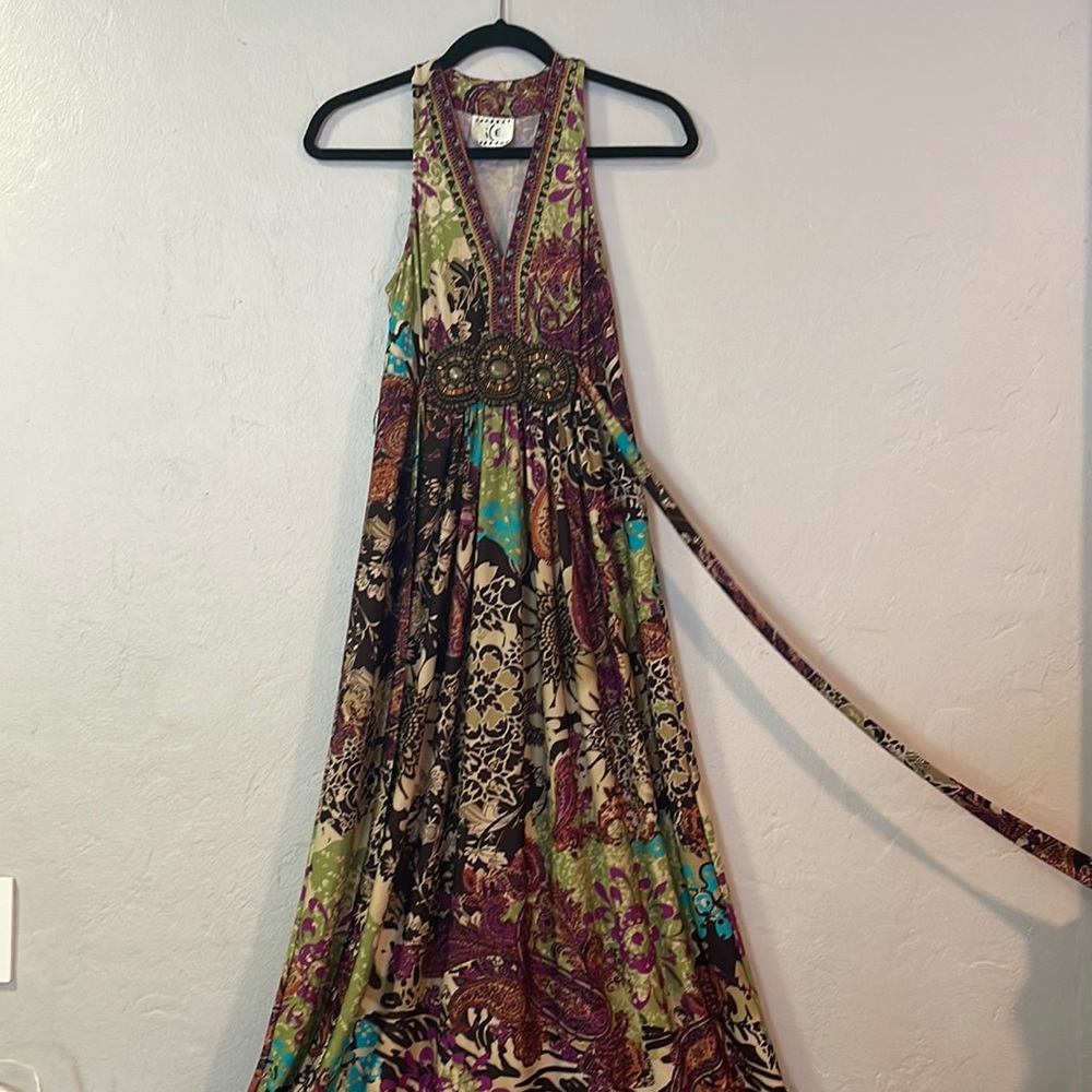 iCE summer floral long dress with beads sowed in